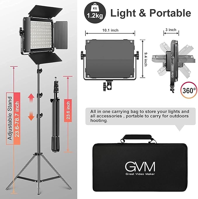 GVM 1000D RGB Led Video Light with 2 Softboxes, Photography Lighting Kit with Bluetooth Control, Full Color Video Lighting Kit with 18 Applicable Scenes, 2 Packs Led Light Panel for Video Shooting - Image 6