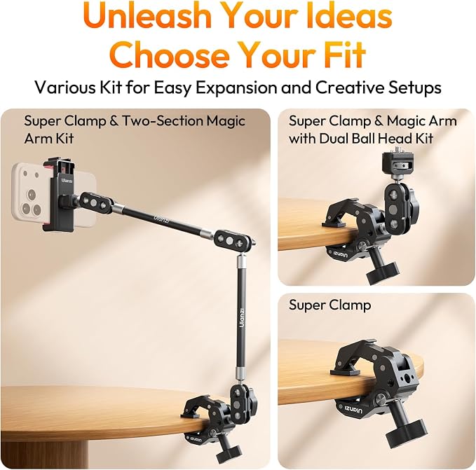 ULANZI CO78 Super Clamp Mount, 3-Jaw Y-Shape Super Clamp with Cold Shoe | & 1/4"-20 Threads,ARRI Pins, Heavy Duty Camera Rig Mount for Monitors, LED Lights, Action Cameras, Desktop Rig, Load - Black - Image 6