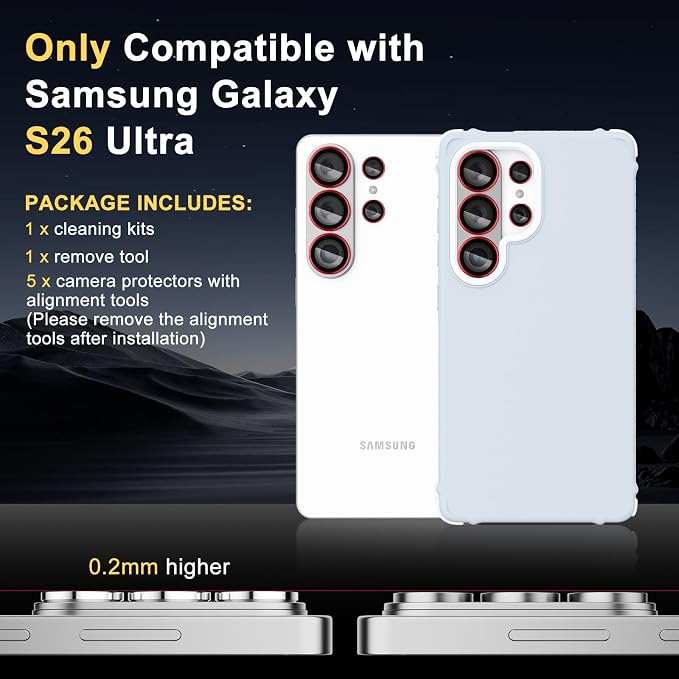 Camera Lens Protector for Samsung Galaxy S26 Ultra, Red | Tempered Glass, Auto-align Tray, Easy Installation, Case Friendly, Anti-Scratch, HD Clear, Ultra Slim - Image 7