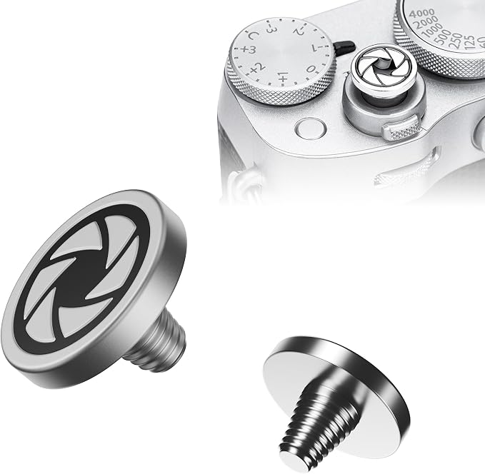 JJC Soft Shutter Release Button Fujifilm X100VI XT50 XM5, Silver Aperture | for Fuji Fujifilm X-M5 X-T5 X-T4 X-T50 X-T30 III II X00VI X100V X-E5 X-E4 X Half Leica Q3 M10 Sony RX10 IV III Nikon Zf Df by JJC