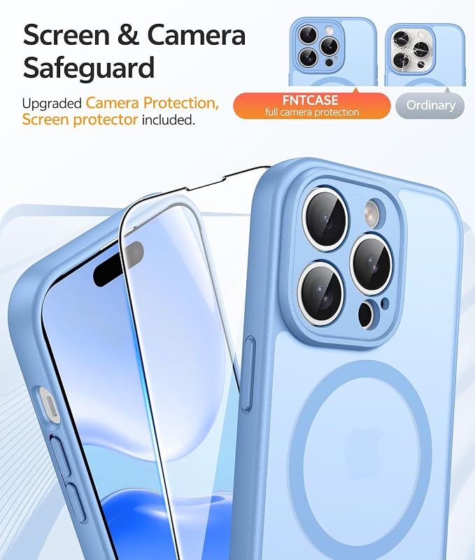 FNTCASE for iPhone 14 Pro Case, Compatible with Magsafe, Screen Protector | Full Camera Protection, Translucent Matte, 14FT Military Grade Drop Proof, Shockproof Protective Phone Cover, Light Blue - Image 4