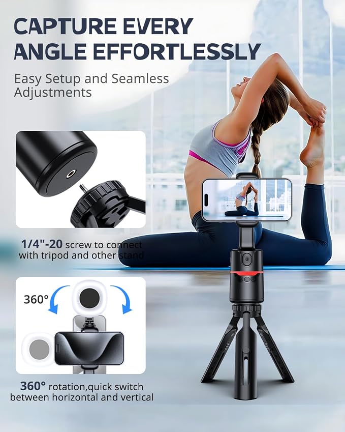 UBeesize Auto Face Tracking Tripod with Adjustable Desk Tripod, 360° Rotating vlogging kit for iPhone with Remote & Gesture Control, Rechargeable Selfie Fill Light, No App Required - Image 4