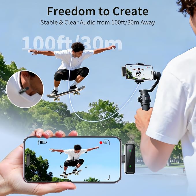 Microphone for iPhone & Android, Wireless Mini Microphone | Battery Display, Clear Voice, Noise Cancelling, Lavalier Mic for TikTok, YouTube & Interviews, Dual Mic - Image 9