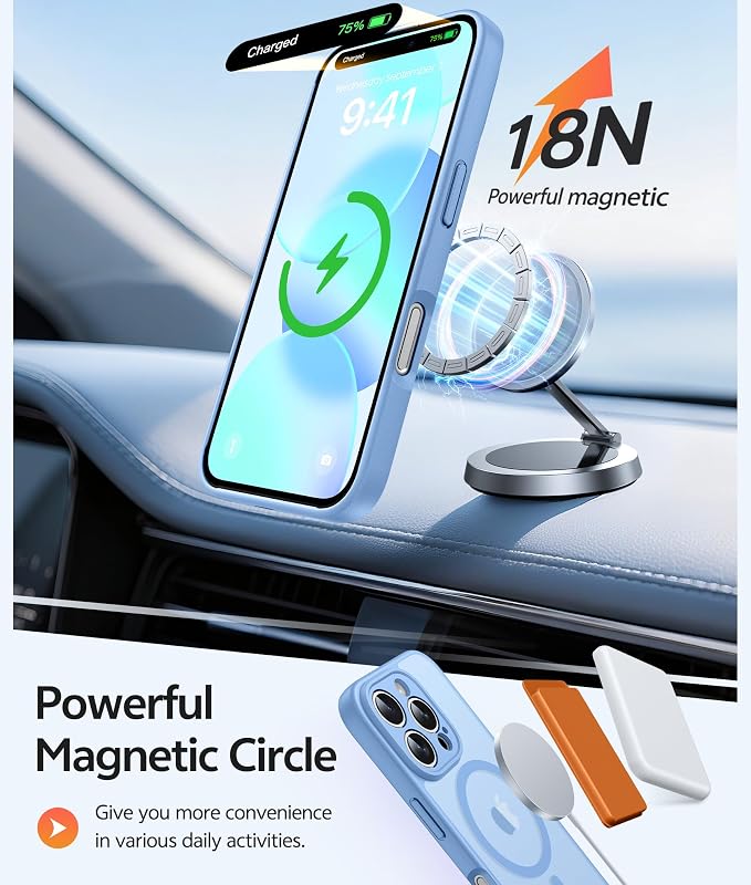 FNTCASE for iPhone 16 Pro Max Case, Fit for Magsafe, Glass Screen Protector | Full Camera Protection, Translucent Matte, 14FT Military Grade Drop Proof, Shockproof Protective Phone Cover, Light Blue - Image 3