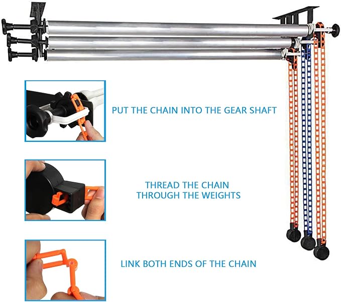 Photography Backdrop Wall Mount 3 Roller Support System | Manual Photo Background Ceiling Holder, Including 2 Tri-fold Hooks, 6 Expand Bars, 3 Chains, for Home Studio Game Video - Image 4