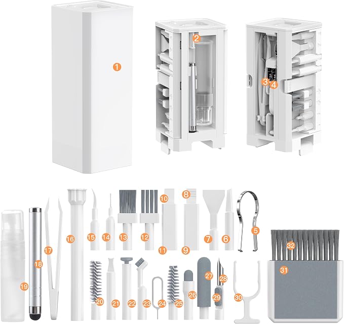 Keyboard Cleaning Kit Laptop Cleaner,Computer Screen Cleaning Brush Tool | 32-in-1 Multi Function PC Electronic Cleaner Kit for iPad iPhone Pro,Earbuds,Camera Monitor-White by LBSC