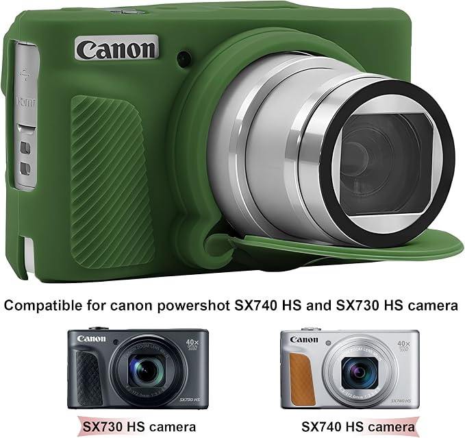 BOVKE Silicone Camera Case for Canon PowerShot SX740 / SX730 Digital Camera, SX740 HS Soft Protective Case Cover Rubber Camera Slim Fit Sleeve with Removable Lens Cover, Green - Image 2