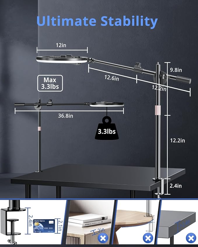 UBeesize 12" Ring Light with Overhead Phone Mount for Content Creation | Overhead Lighting with CRI95, 3 Color Modes and 10 Brightness Levels for Recording, Streaming, Desk Light Ring for Cameras - Image 4