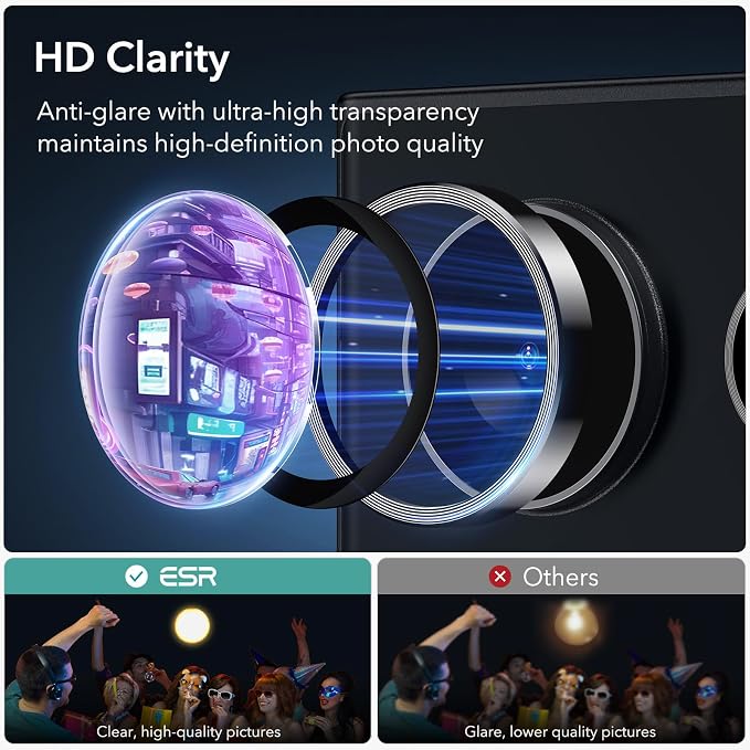 ESR for Samsung Galaxy S24 Ultra Camera Lens Protector, 2 Pack, Black | Individual Camera Cover, 9H Tempered Glass, Original Camera Clarity, Scratch-Resistant, Case Friendly - Image 3