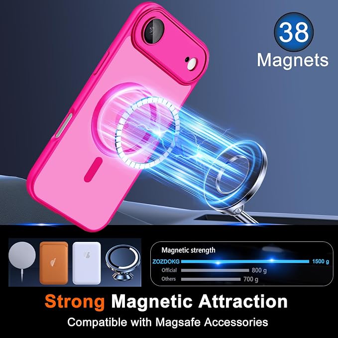 for iPhone Air Case with Privacy Screen Protector, Hot Pink | Full Camera Protector, Magnetic, Compatible with MagSafe, Translucent Matte Shockproof Cover for iPhone 17 Air Women Girls - Image 4