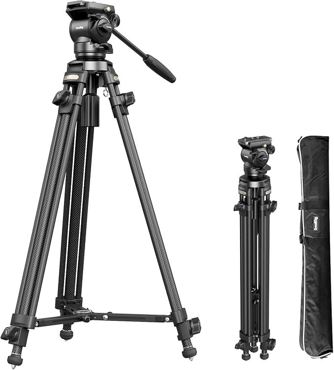 SmallRig AD-50 Carbon Fiber Video Tripod 64" Lightweight Fluid Head | Max. Payload 13.2lb, Step-Less Damping Fluid Head, Detachable Handle, Lift Rope, for Camcorder and Cameras by SmallRig
