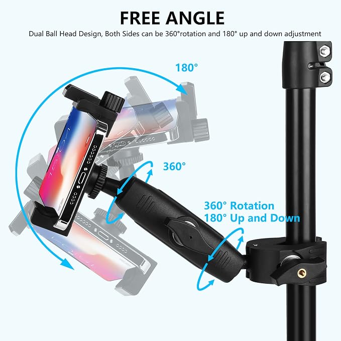Music Boom Microphone Mic Stand Phone Holder Mount with Long Arm and Super Clamp 360° Rotation for Phone 14 13 12 11 MAX Pro Samsung Galaxy S22 S21 Google Pixel, 3.5 to 7" Smartphone - Image 3