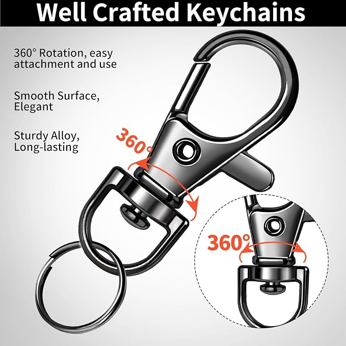 LEOBRO 60 PCS Lobster Claw Clasps and Key Rings, Keychain Clips and Key Chain Rings, Keychain Making Kit, for Key Chains, Jewelry Making, Crafts, Gray Black - Image 4