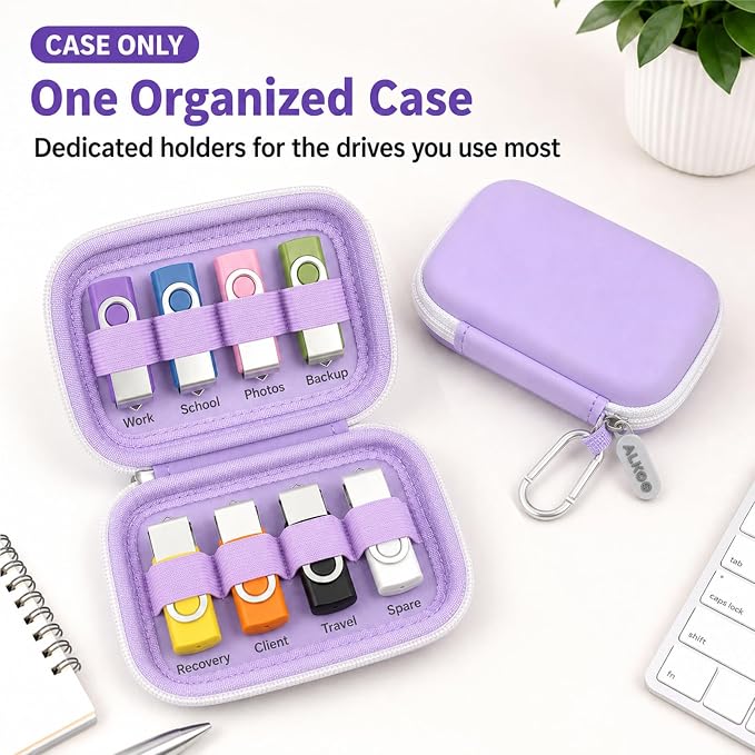 ALKOO Flash Drive Case USB Storage Case, Thumb Drive Holder, Holds 8, Black | Hard Shell, 8 Elastic Slots for USB Drives and SD/Memory Cards, Portable Travel and Office Organizer, Case Only, Black - Image 2