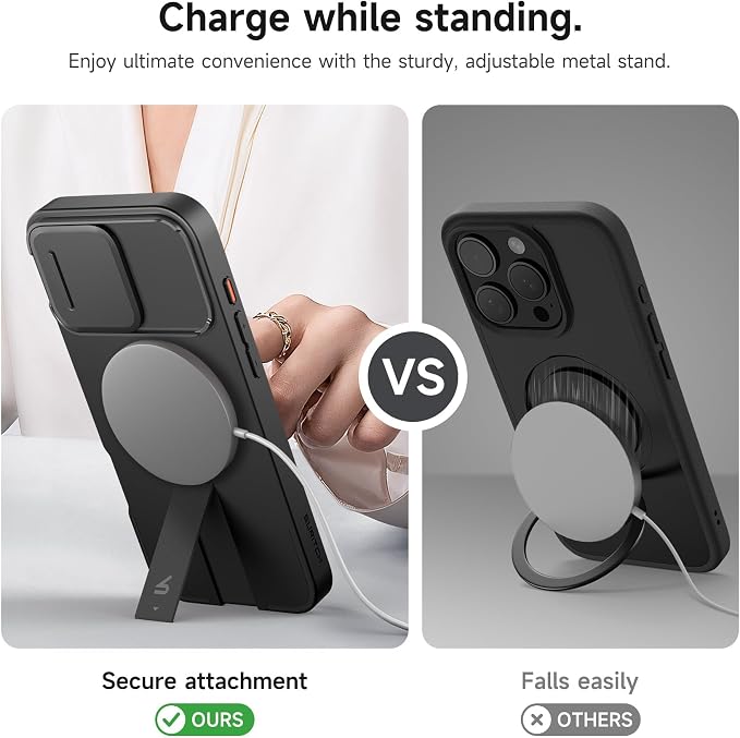 SURITCH for iPhone 16 Pro Max Case with Magnetic Camera Slide Cover and Adjustable Kickstand, Compatible with MagSafe, Shockproof Bumper Case Slim Protective Cover 6.9 Inch, Black - Image 5