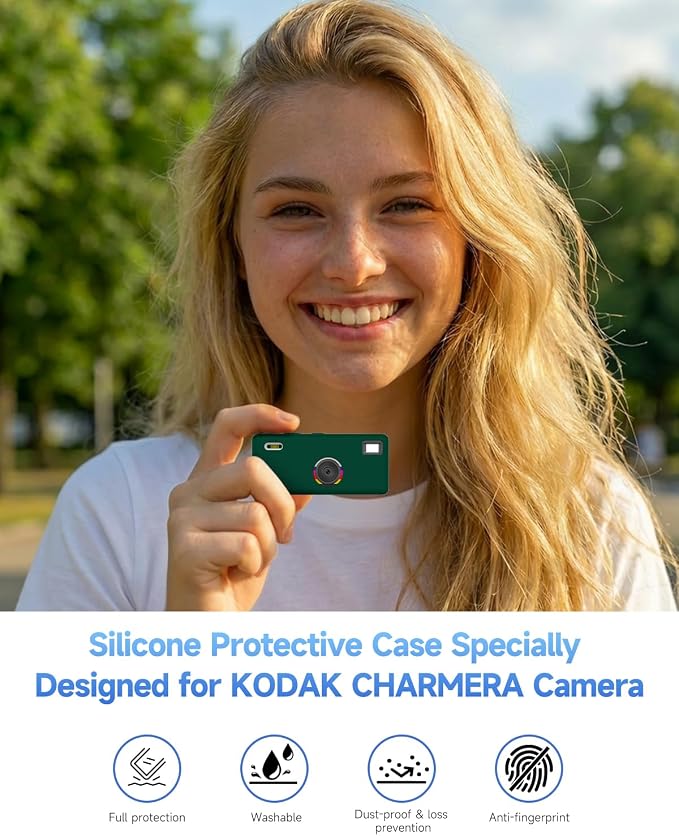 Silicone Case for Kodak CHARMERA Keychain Digital Blind Box accessories,Soft Silicone Protective Case,Comes with Screen Protectors and Wrist Strap -Dark green - Image 2