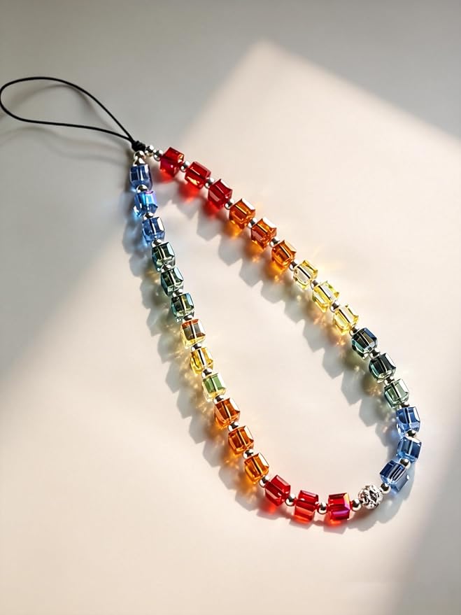 2 Pcs Phone Charm Strap Hand Wrist Strap Camera Lanyard Pearl Beaded Cute Chain String Accessories Universal for iPhone 17 Pro Max 16 15 Women Girls Keychain Bling Rainbow Multicolor and Silver Star - Image 6
