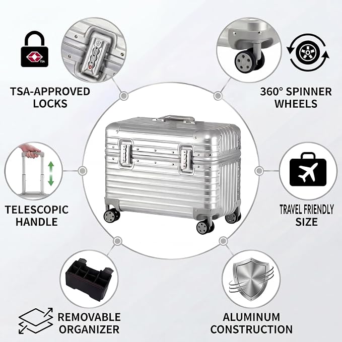 Full Aluminum Rolling Camera Bag 18" Camera Case | Wheeled Photography Gear Case, Carry-on Luggage, Dual TSA locks, Detachable Wheels & Dividers, Fits 17" laptop, DSLRs & Lens - Image 12