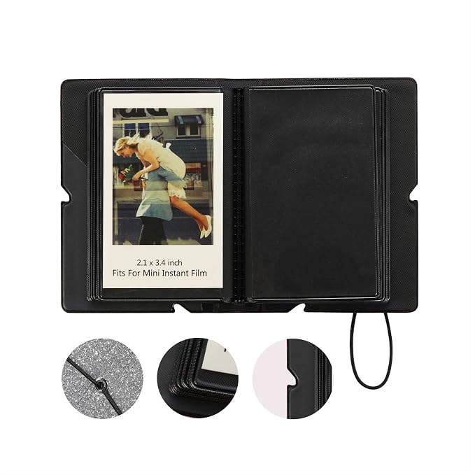 2x3 Instax Mini Photo Album, 28 Pockets. Glitter Silver, 1PK | Portable Wallet Size Album Stores 2x3 inch Instant Photos. Fits Polaroid, Instax Mini, Kodak Mini Prints and Zink. - Image 3