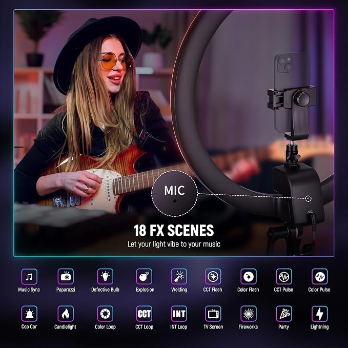 NEEWER SRP18C 18 Inch RGB LED Ring Light Kit with Reversible Tripod Light Stand App Control Phone Holder Compatible with iPhone, Ultra Slim Ringlight for Makeup Video Recording Selfie Studio Streaming - Image 4