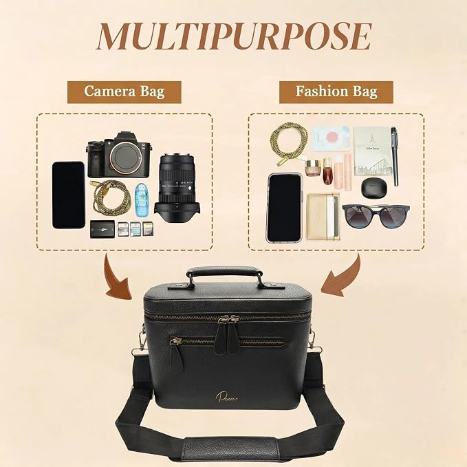 Camera Sling Bag, Waterproof PU Leather Crossbody Camera Case for Photographers, Small Shoulder Bag Compatible for Canon Nikon Sony (Black) - Image 4