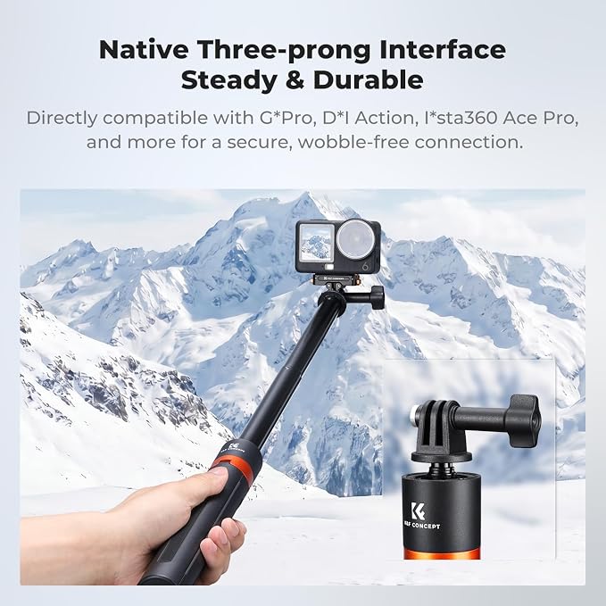 K&F CONCEPT 142cm/55.9" Telescopic Selfie Stick Tripod for Action Camera | 2-in-1 Portable Stand Handle Stick Pole For GoPro Hero 13/12/11/10/9/8, DJI Osmo Action 6/Osmo Action 5 Pro/4/3 Accessories - Image 3