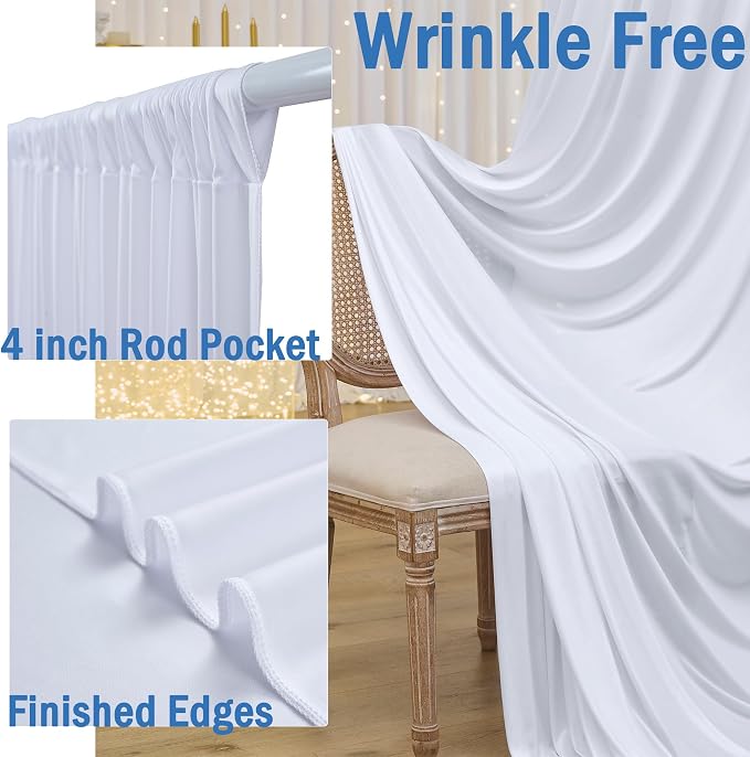 50ftx10ft Wrinkle Free White Backdrop Curtain for Party Background, 10 Panels Silky Polyester Photo Backdrop Drapes Back Drop Cloth for Wedding Birthday Photography Baby Shower Photoshoot Decor - Image 2