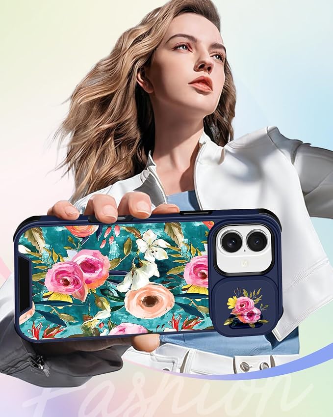 Buleens for iPhone 17 Case 6.3 Inch - with Ring Stand & Camera Cover Aesthetic Cute Designed for Women Girls Girly Pretty Unique Kawaii Flowers Phone Case for iPhone 17 Compatible with Magsafe - Image 6