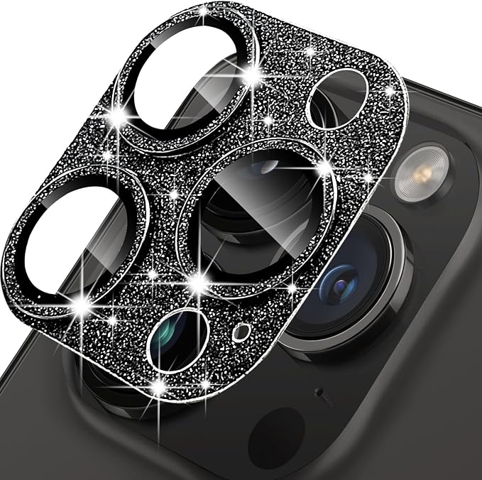 Compatible with iPhone 16 Pro and 16 Pro Max Camera Lens Protector, Bling Sparkle Lens Cover 9H Tempered Glass Anti Scratch Shockproof Full Protective Camera Cover for Women Girls by Hsefo