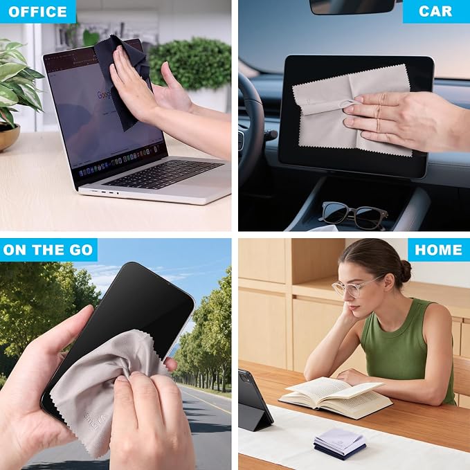 SmoTecQ 32 Pack Microfiber Cleaning Cloths for Glasses (Individually Wrapped) - Premium Optical Lens Cleaner for Screens, iPhone, iPad, Camera & Eyeglasses - Washable & Lint Free (Black & Grey) - Image 6