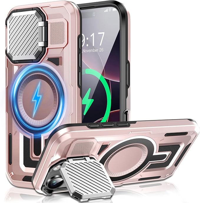 Camera Stand Case for iPhone 16 Pro Max, [Compatible with Mag Safe] [Lens Cover] 2024 Version Military Grade Protective Soft Case for iPhone 16 Pro Max 6.9 inch Men Women, Pink by WASTROYAL