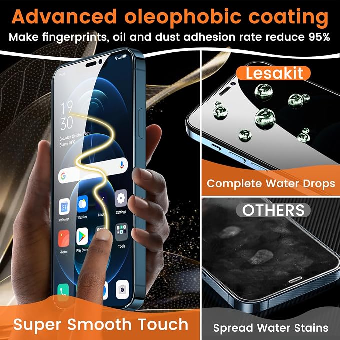 Lesakit 3+3 Pack Privacy Screen Protector for iPhone 12 Pro Max 6.7-Inch with 3 Pack Camera Lens Protector, Anti Spy Tempered Glass Film 9H Hardness Bubble Free Case Friendly - Image 6