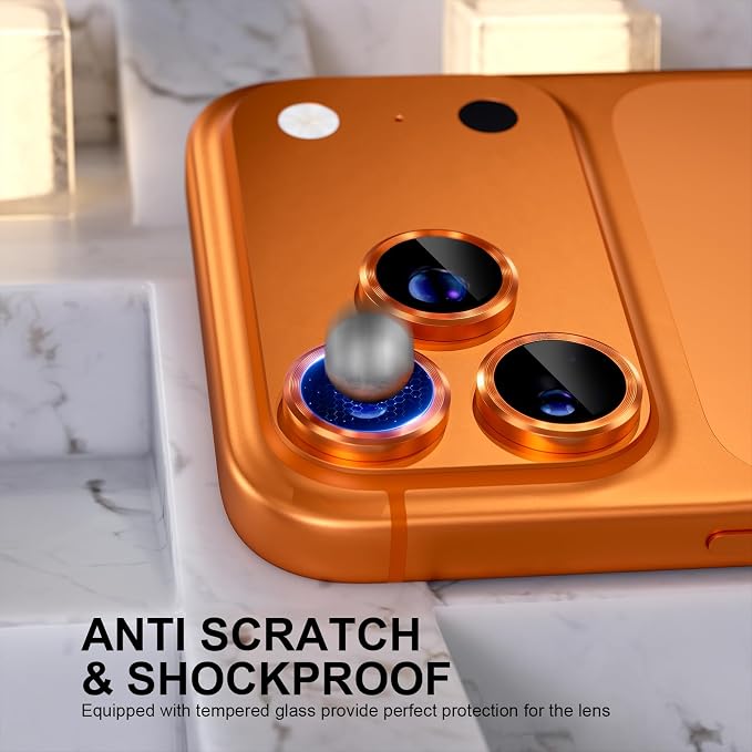 Choiche for iPhone 17 Pro/iPhone 17 Pro Max Camera Lens Protector | Ultra HD, 9H Tempered Glass Camera Cover Screen Protector Metal Ring Decoration Accessories (Orange) - Image 3