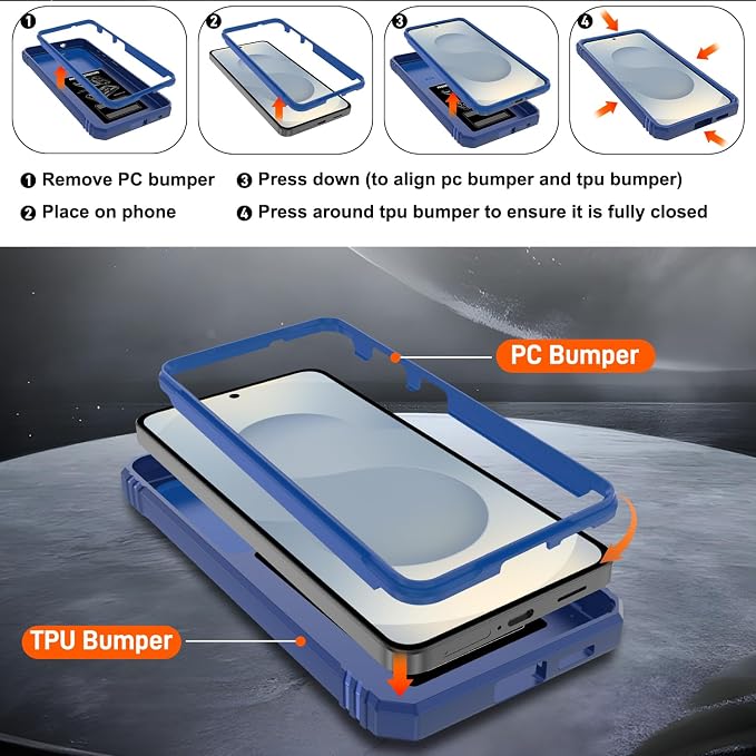 Gritup for Samsung Galaxy S26 Plus Case: 2*Screen Protector | Slide Camera Cover | Build in 360° Rotating Ring Kickstand | Military Grade Protective Cover for Samsung S 26 Plus, Blue - Image 4
