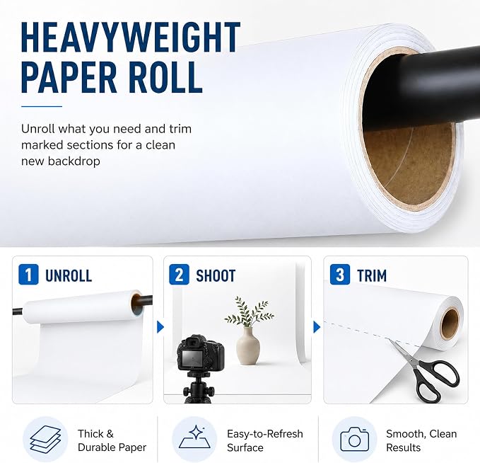 White Seamless Paper Backdrop, White Photo Backdrop 107" x32.8' | Heavyweight matte paper with non-reflective surface for portraits, videos, product photos and studio photography. - Image 5