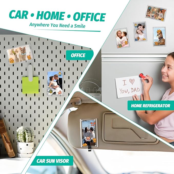 2Pcs Car Picture Holder for Sun Visor,Clear Acrylic & Strong Magnetic Car Visor Photo Clip with Safe Driving &Guardian Icons Stickers, Cute Car Accessories,Gift for Family & Friends (2.4x3.5) - Image 7