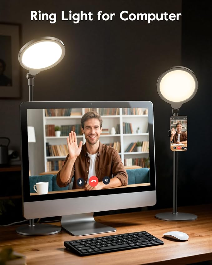 2 Packs Desk Ring Light with Stand for Video Conference | Adjustable Desktop Light with Phone Holder for Video Calls, Zoom Lighting for Computer, Video Light for Recording, Podcast - Image 9
