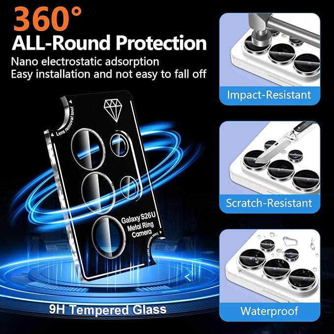 for Samsung Galaxy S26 Ultra Camera Lens Protector, Individual Metal Ring Tempered Glass Lens Cover, [Strong Adsorption] Scratch Resistant Ultra-Thin HD Clear Lens Cover, 1 Set-Clear - Image 2