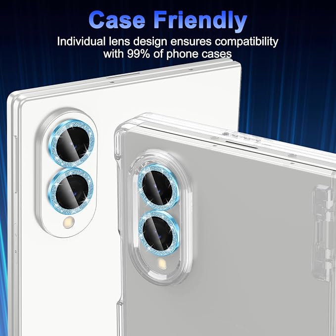 Meshine for Samsung Galaxy Z Fold 8 Camera Lens Protector,Scratch Proof,Strong Adsorption,9H Hardness with Metal Ring Camera Cover,Ultra Thin Case Friendly,Accessories Lens Protector,Glitter Blue - Image 6