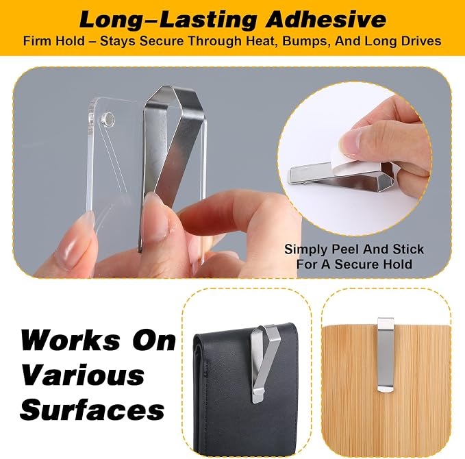 4 Pack Car Sun Visor Photo Clips, Stainless Steel Sun Visor Clips for Car with Adhesive Clip Mounting Kit for Custom Displays (Photo Frames Not Included), Strong Hold Accessory for Cars, Home & Office - Image 3