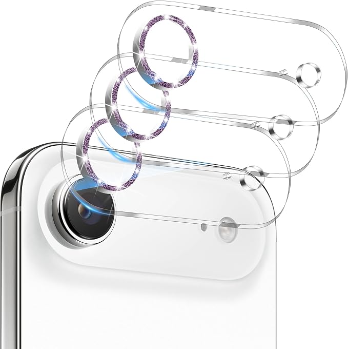 Dengduoduo 3 Pack Camera Lens Protector for iPhone Air, Tempered Glass, Ultra HD, 9H Hardness, Anti-Scratch, Case Friendly [No Affect on Night Shots], Glitter Dark Purple by Dengduoduo