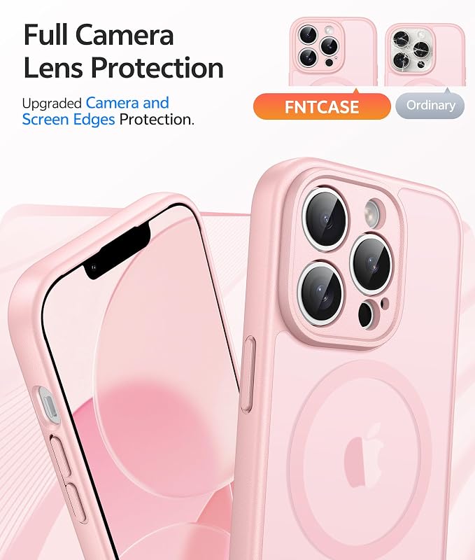 FNTCASE for iPhone 13 Pro Max Case, Fit for Magsafe, Full Camera Protection | Translucent Matte Magnetic Phone Back, 14FT Military Grade Drop Proof, Slim Shockproof Protective Cover, Light Pink - Image 4