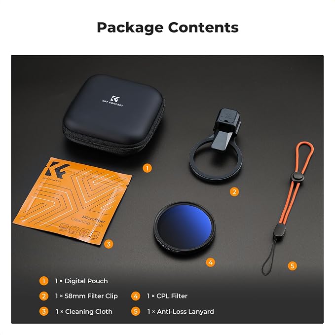 K&F CONCEPT 58mm Press-on CPL Phone Lens Filter Kit | Polarizing Filter Compatible with iPhone 17/16/15/14/13/12 Standard, 16/15/14/13/12 Pro/Pro Max, 58mm Threaded Filters, FP102 - Image 7