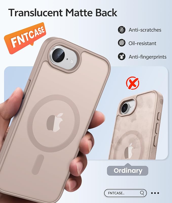 FNTCASE for iPhone 17e/ iPhone 16e Case, Fit for Magsafe, Screen Protector | Translucent Matte Magnetic Back, 14FT Military Grade Drop Protection, Shockproof Protective Phone Cover, Desert Gold - Image 6