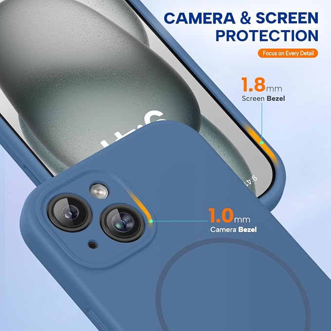 miracase Compatible with iPhone 15 Case, [Soft Anti-Scratch Microfiber Lining], Liquid Silicone Case Gel Rubber Shockproof Drop Protection Phone Case for iPhone 15, Glass Blue - Image 4
