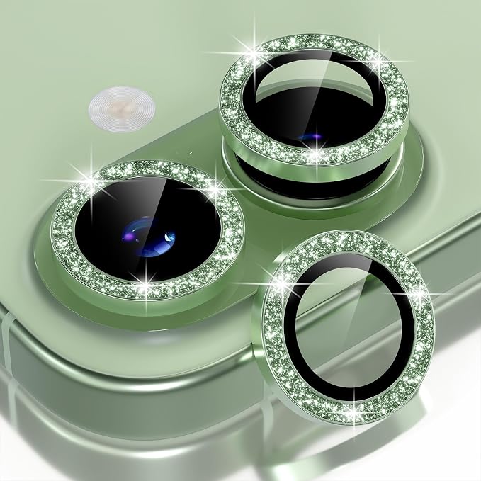 Choiche for iPhone 17 Camera Lens Protector Bling, Glitter-Green | Ultra HD, 9H Tempered Glass Camera Cover Screen Protector Metal Individual Ring Decoration Accessories, 2-Lens, 6.3-inch by Choiche