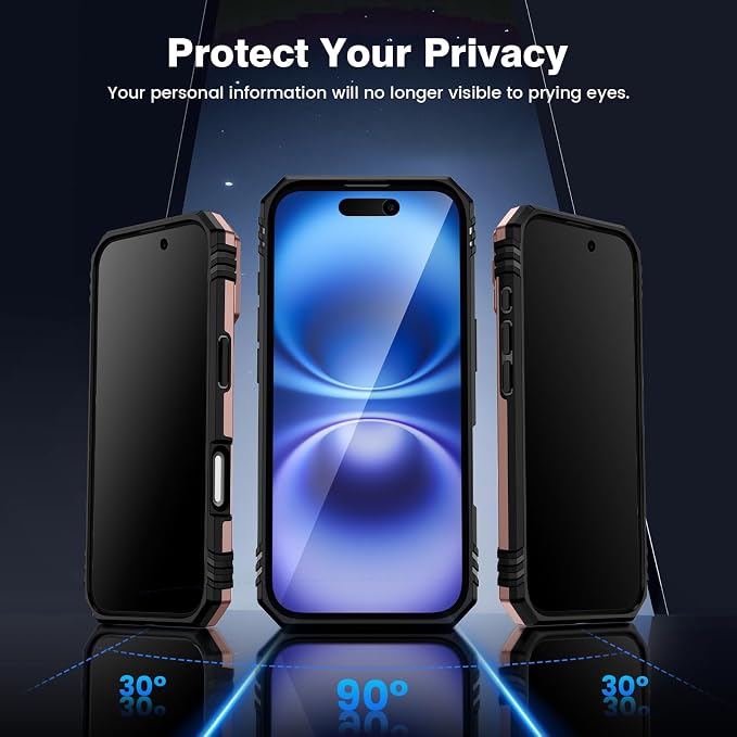 VEGO for iPhone 16 Case with Stand and Slide Camera Cover Rose Gold | Privacy Tempered Glass Screen Protector & Ring Kickstand Military Grade Protection Cover for iPhone 16 - Rose Gold - Image 3