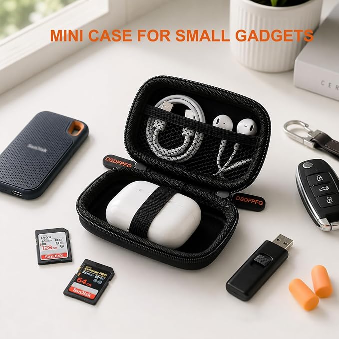 Mini Black Earbud Case, Small Hard Shell Carrying Case, Pocket-Size Pouch | Rectangle Zipper Case for Wired Earbuds, Apple Airpods, Earpods, IEM, Earplugs, Hearing Aids, in-Ear Monitor, USB Flash Drive - Image 4