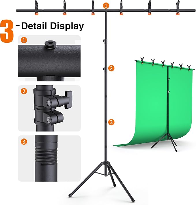 Forlogic Portable T-Shape Backdrop Stand Support Kit 8x7.2ft, Adjustable Photo Green Screen Back Drop Stand for Party, Photography Videography Studio (8×7.2Ft) - Image 4