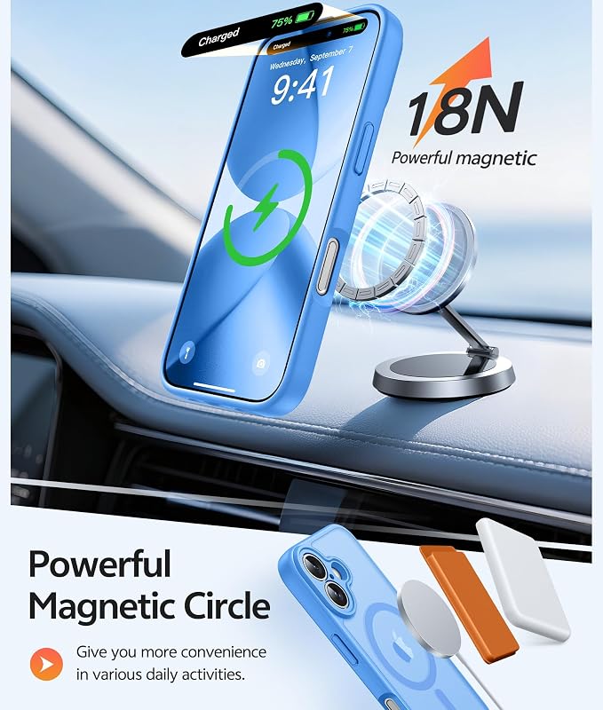 FNTCASE for iPhone 17 Case, Compatible with Magsafe, Glass Screen Protector | Full Camera Protection, Translucent Matte, 14FT Military Grade Drop Proof, Shockproof Protective Phone Cover, Ice Blue - Image 3